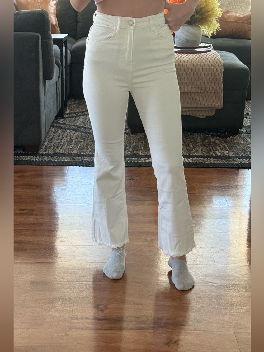 stradivarius White High-Rise Flare Jeans